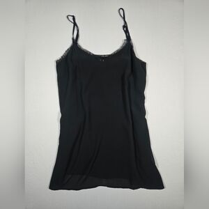 Lulus Black Lace Trim Slip Dress Mini Cami V-Neck Slinky M